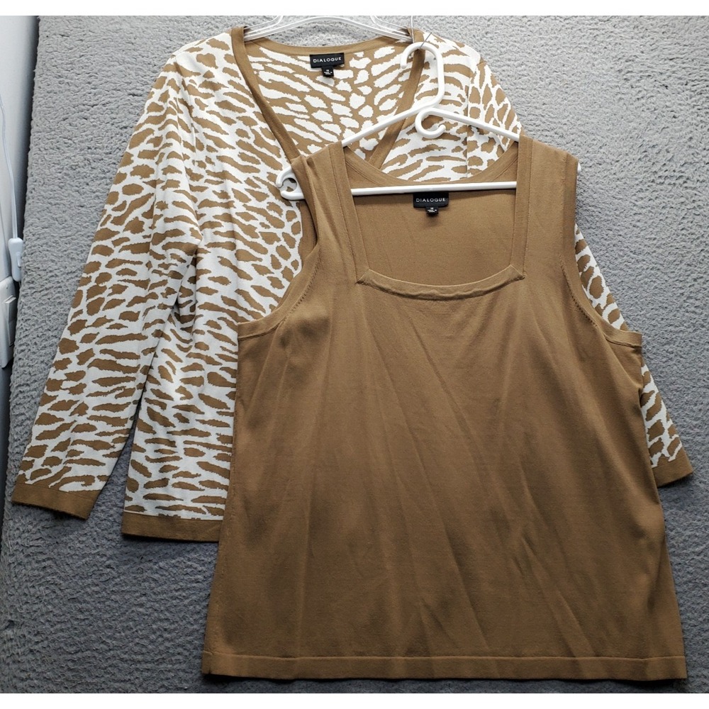 Lot of 2 Dialogue Cardigan & Tank Womens 1X Multi Knit V-Neck Button Front EUC